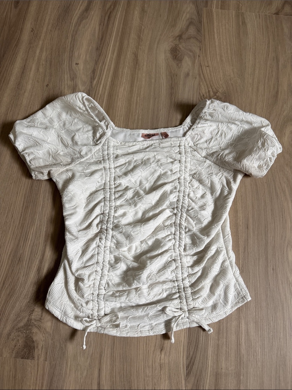 Ruched Square Neck Puff Sleeve Top - White